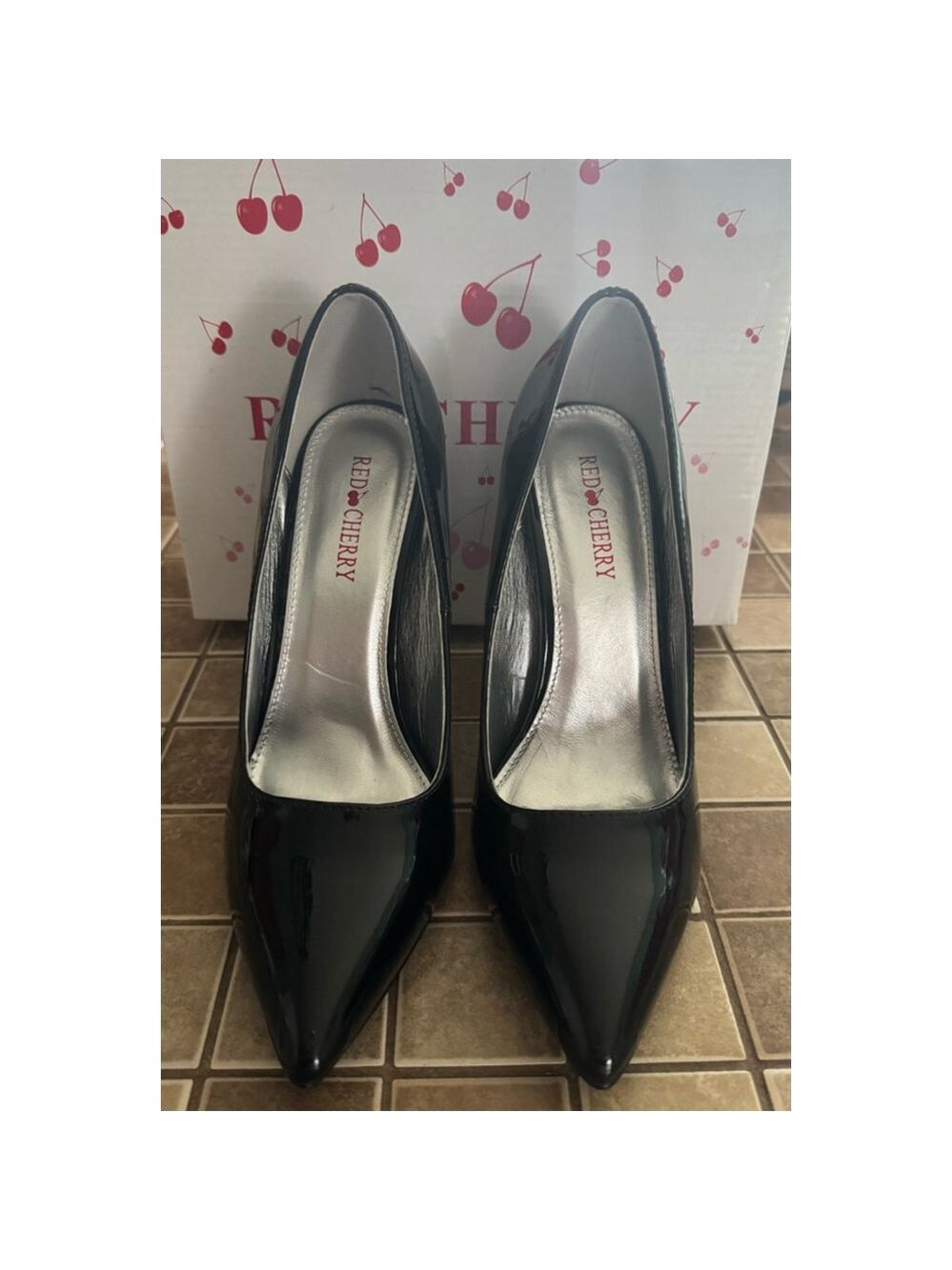 Women's Red Cherry Heels Size 7 Black
